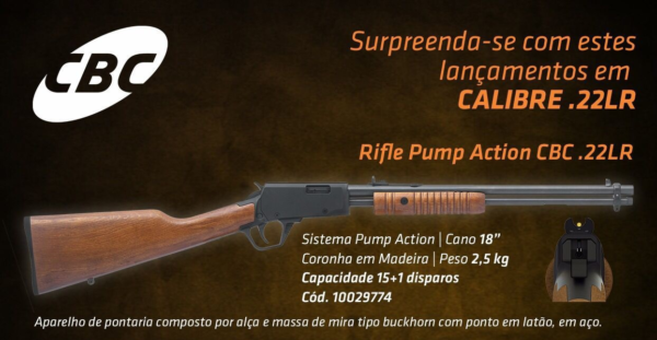Rifle CBC Pump Action 22 Lr - Coronha Madeira - 15+1 Cano 18''